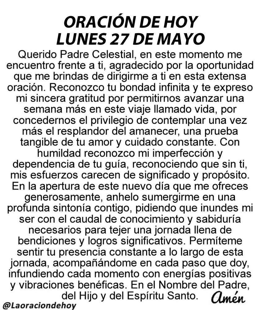 Oración diaria para hoy lunes 27 de mayo de 2024.