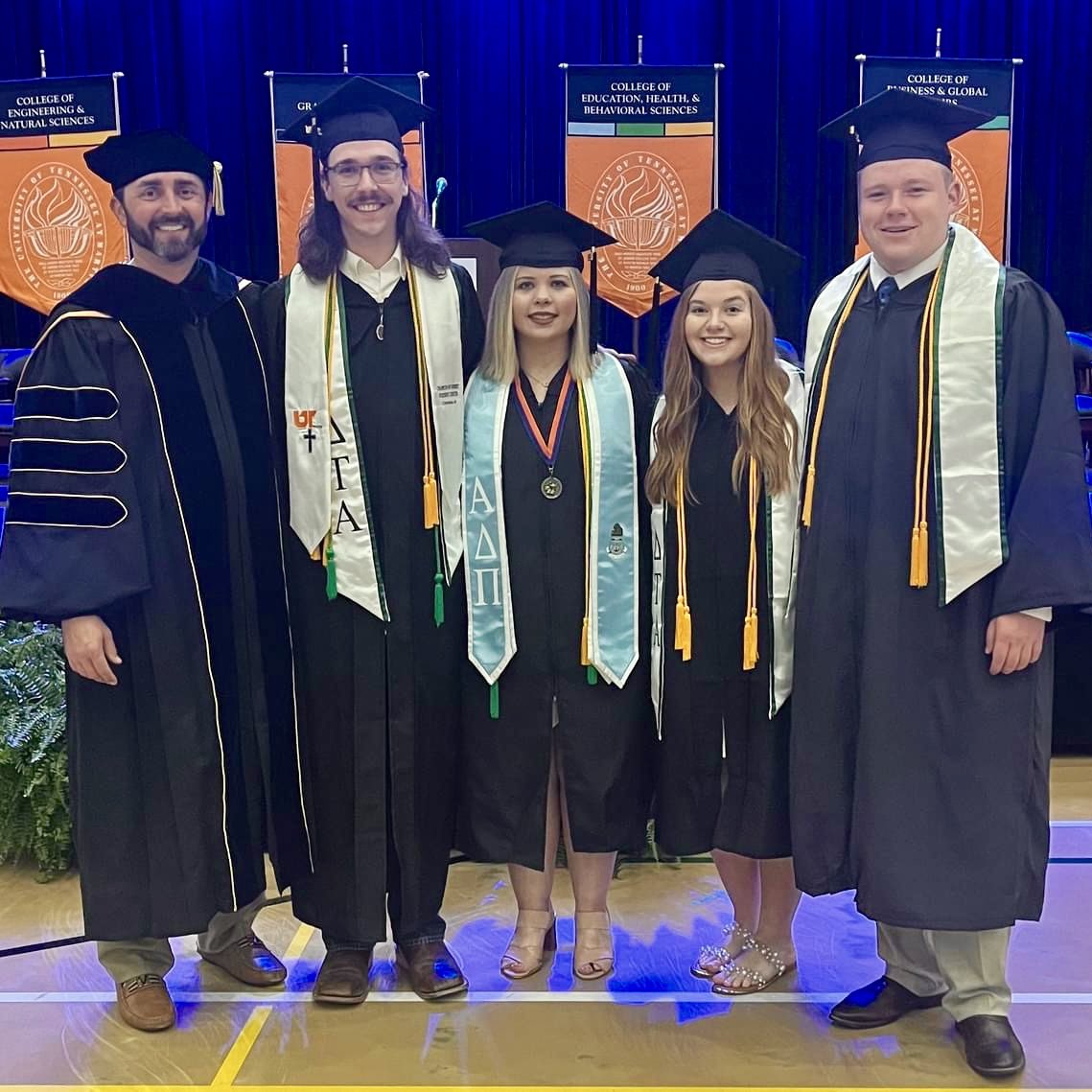 Dr. Will Bird with the four graduates in Agricultural Education! (L-R) Nathan Herd, Cassie Lewis, Avery Lamberson, and Nic Bradley! #TeachAg #beUTMproud