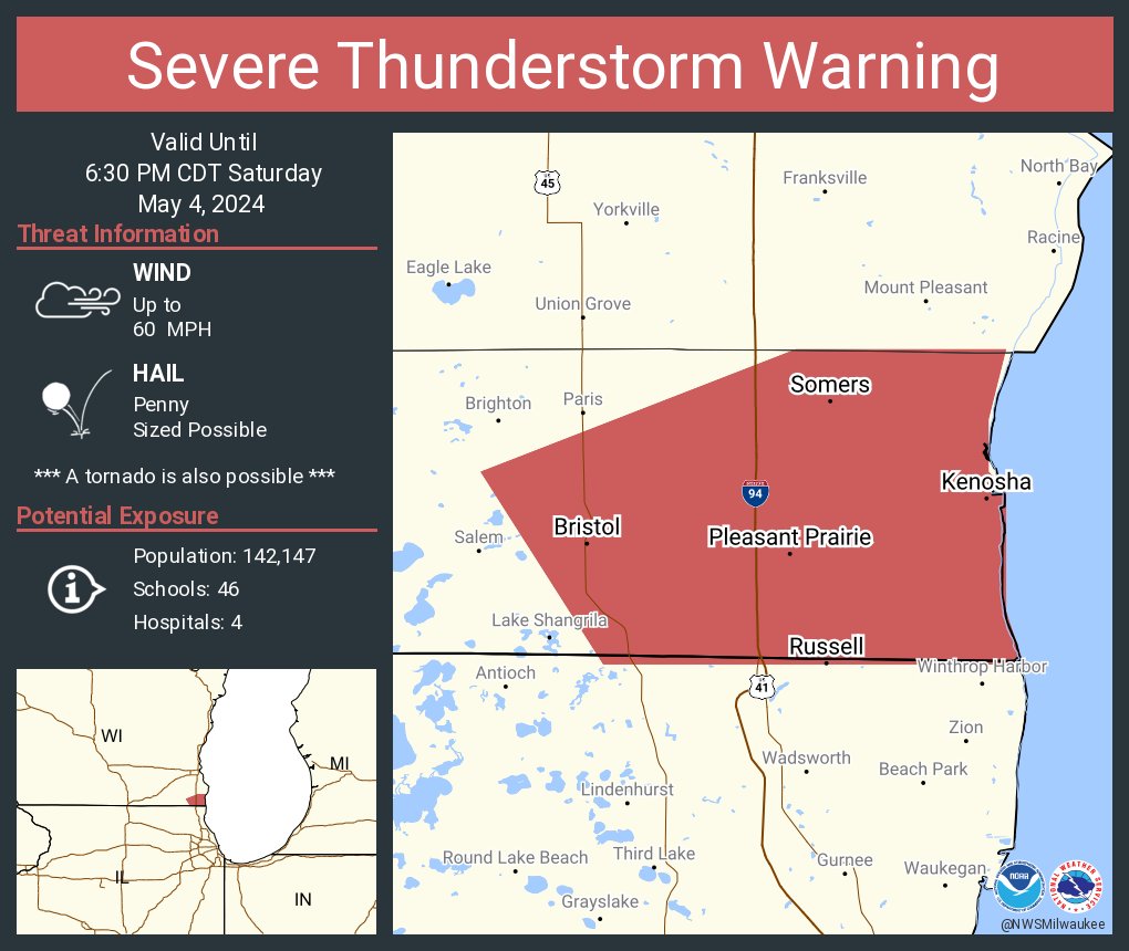 Severe Thunderstorm Warning including Kenosha WI, Pleasant Prairie WI and Bristol WI until 6:30 PM CDT