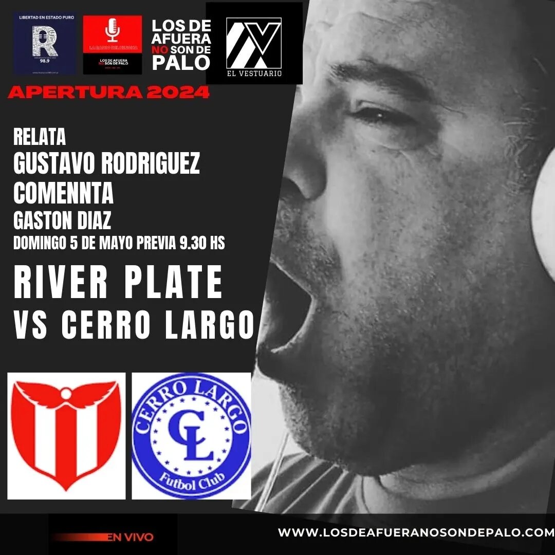 EL DOMINGO A LAS 9.30 ESCUCHA 
#FutbolUruguayo POR #RadioRevolución 98.9 CON #LosDefueraNoSonDePalo
#RiverPlate vs #CerroLargo  
revolución989.com.ar
#LibertadEnEstadoPuro #VivaElRiodelaPLata #VivaLaRadio #VivaLaLibertad
@Revolucion989 @losdeafueranos1