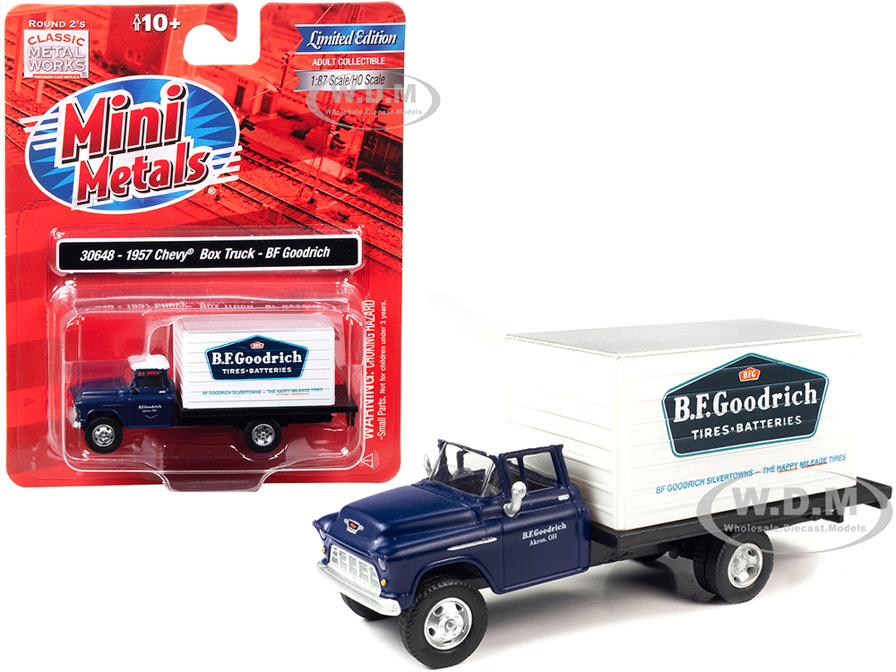 #DiecastModels 
 1957 Chevrolet Box Truck Dark Blue with White Top 'BFGoodrich' 1/87 (HO) Scale Model by Classic Metal Works 
 21.99 USD 
 kqzyfj.com/click-10105884…