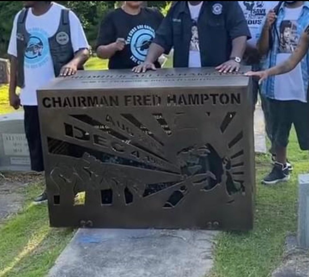 I'll never forget learning for the first time how it became a tradition for cops to regularly desecrate Fred Hamptons' gravestone, leaving it with riddled with bullet stones. Thankfully, a bulletproof grave stone was later invested to prevent this from continuing to happen.