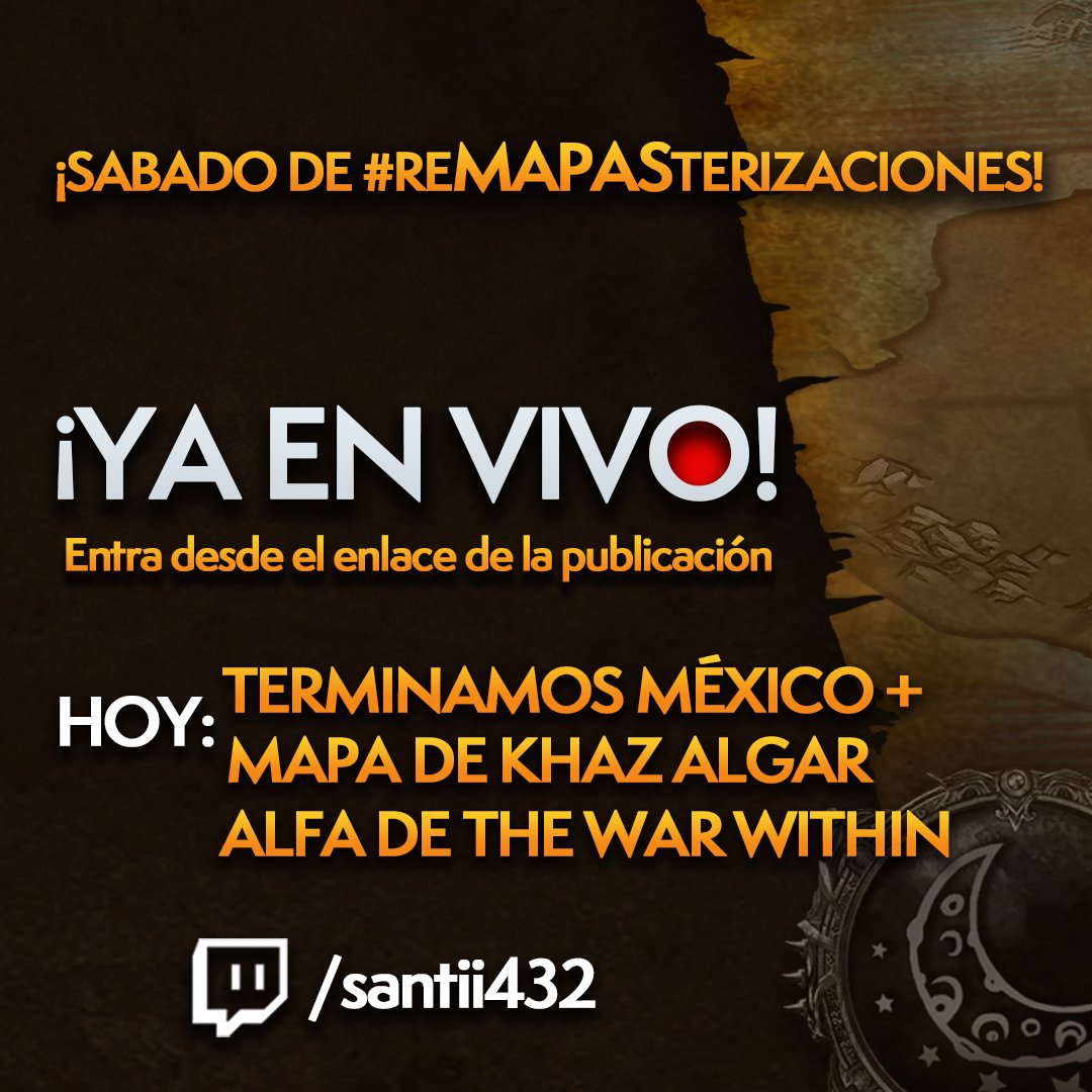 🔴📹¡Iniciamos un nuevo Sabado de 🗺️#ReMapasterizaciones del Proyecto Latinoamérica! ¡Trae tu comida🍿 y charlemos 💬 un rato! 📝Temas de hoy: Terminaremos #México y vamos a la Alfa de The War Within⚔️ ¡Haz clic en el enlace del tweet! 👇 💜 twitch.tv/santii432