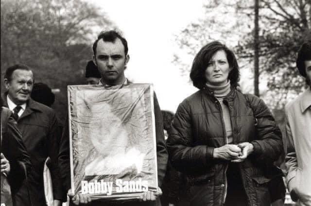 Remembering Bobby Sands,died May 5th 1981 after 66 Days on Hunger Strike. In picture Malachy Mc Creesh & Marcella Sands, Joe Keohane of Kerry in background. 'My Brother is not a criminal' Not then, Not now, Not Ever