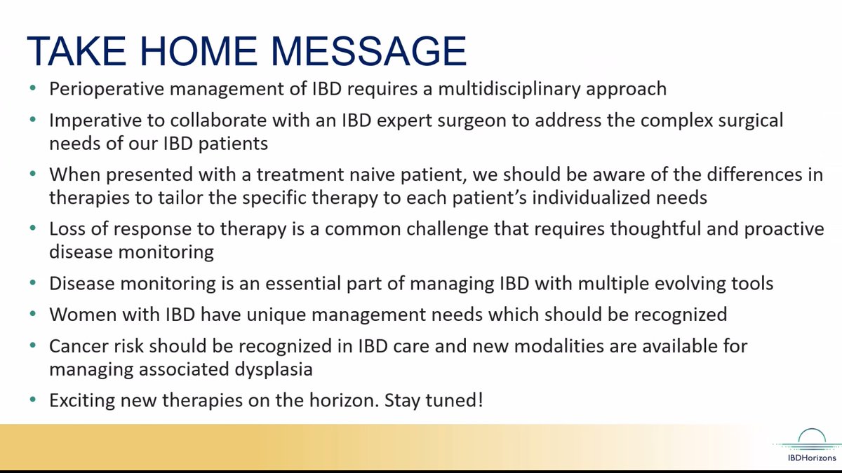 #IBDHorizons24 Recap 🤝Multi-d + IBD-CRS expert 👨🏽‍🦳Every pt differs - individualize 💊LoR is common - Proactive monitoring 🌀IUS valuable with multi other tools 🥊Fight insurance 👩🏻‍🦰Women have specific dz needs 🔦Cancer risk is IBD care & new tools for managing 🔮New therapy class