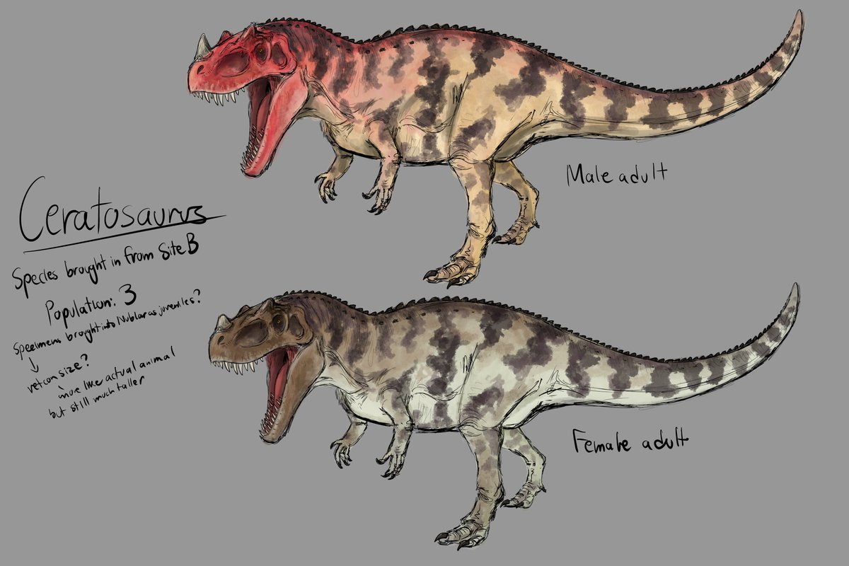 I don't actually know if I'll ever bring Ceratosaurus into the main story. Perhaps as a cameo, but I was still thinking they'd be in CC as they'd have more screentime there. Also I know they're a fan favorite.

#JurassicWorld #JurassicWorldCampCretaceous