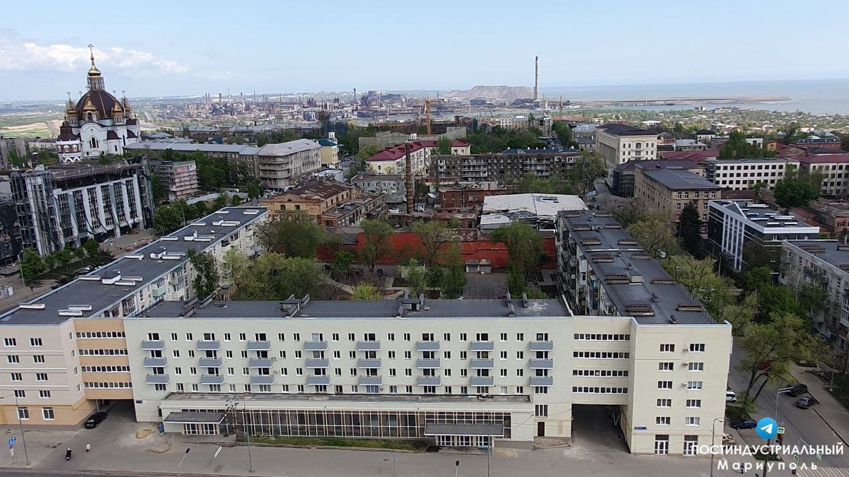 Wiederaufbau in Mariupol, aktuelle Drohnenaufnahmen aus dem Stadtzentrum: