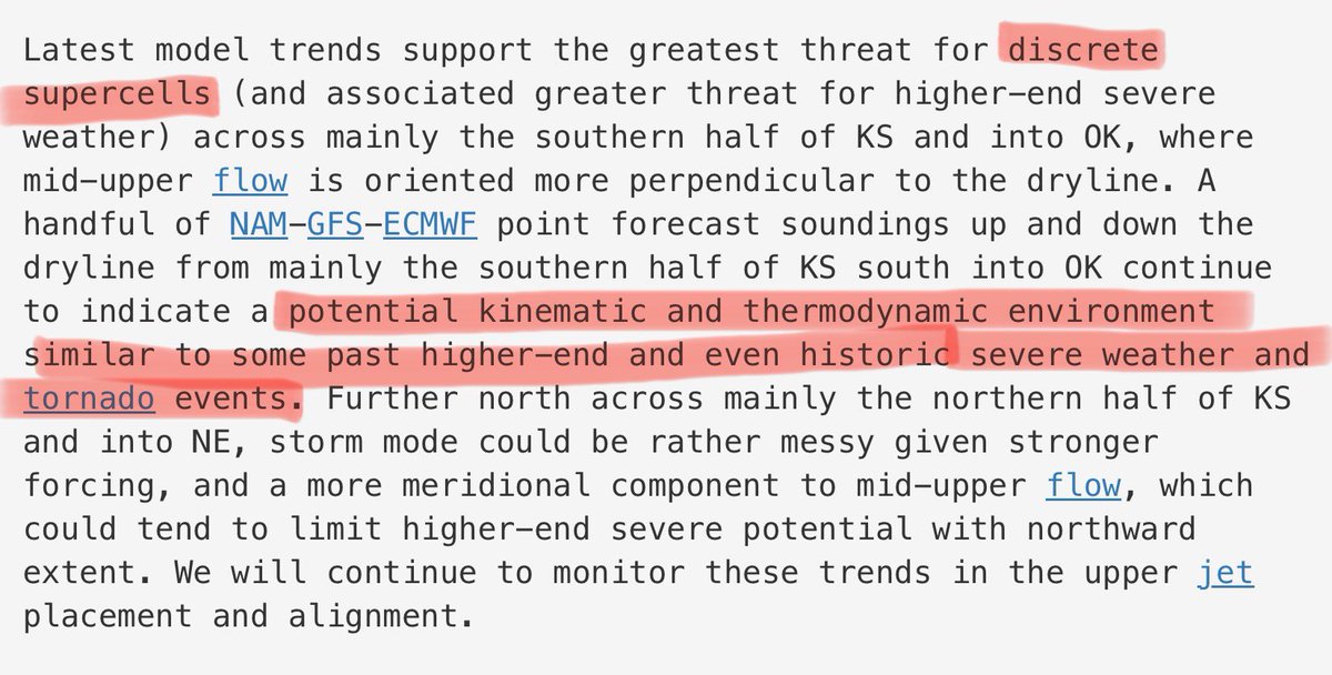 Very disturbing AFD from NWS Wichita concerning Monday’s severe weather threat…keep a very close eye on the forecast over the next several days. #wxtwitter