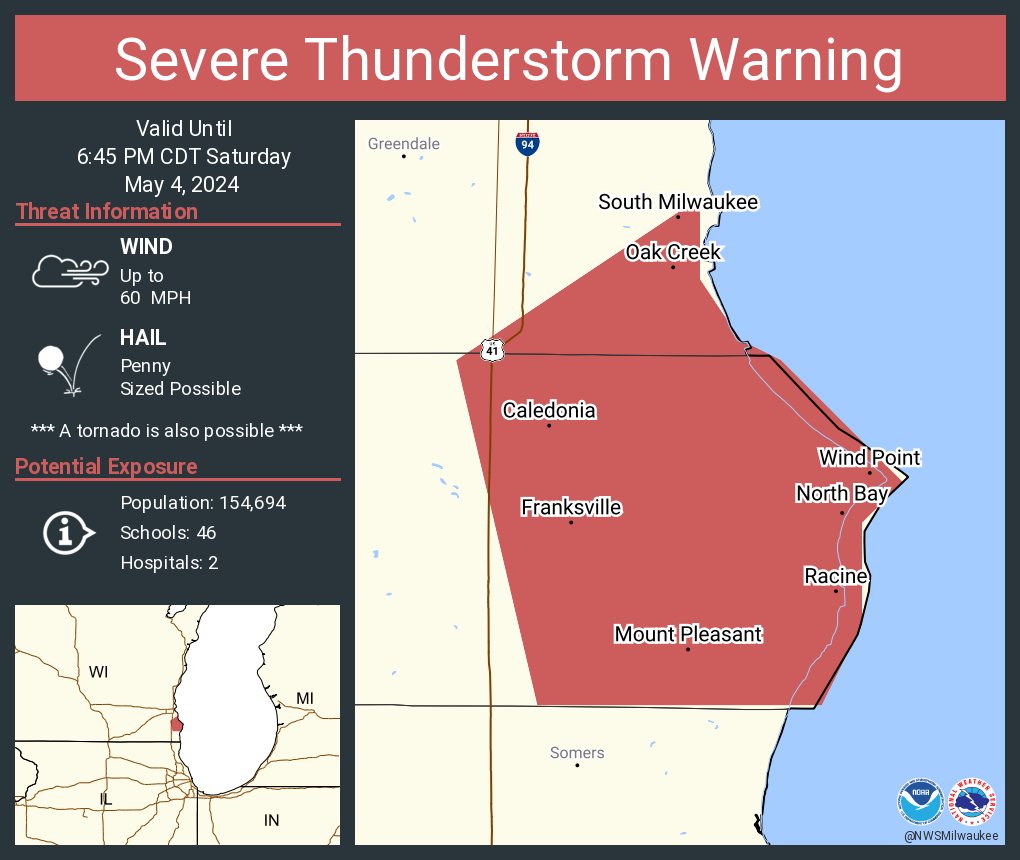 Severe Thunderstorm Warning including Racine WI, Oak Creek WI and Mount Pleasant WI until 6:45 PM CDT