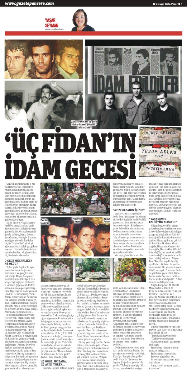 ‘Üç Fidan’ın idam gecesi Yaşar Seyman, Pencere Pazar için yazdı @yasarseyman gazetepencere.com/kose-yazilari/…