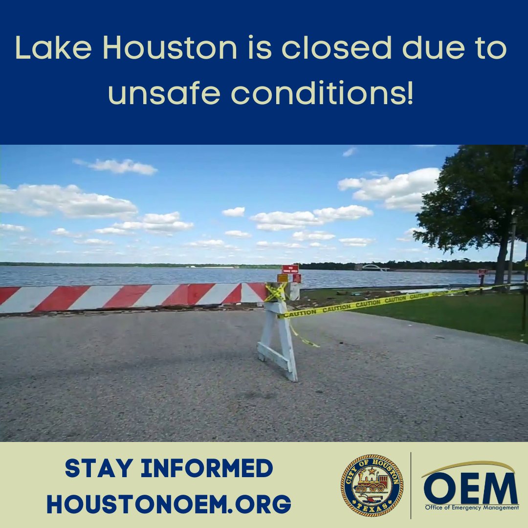 Rising water levels have created an unsafe environment for Lake Houston. It is not safe to swim, kayak, boat, or do any other water activities on the lake. For your safety stay out of the lake until it is reopened.