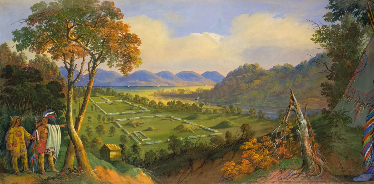 1850 painting of the earthworks & mounds at Marietta, Ohio by Wilson Dickeson.
