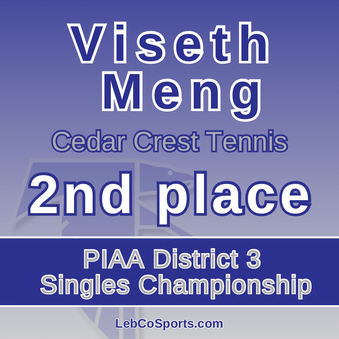 Congrats to Cedar Crest’s Viseth Meng for his 2nd-place finish at the PIAA District 3 Tennis Championships. The junior was not seeded entering the tournament, but defeated the #2 & #3 seed on his way to winning silver. With his runner-up finish, Meng has qualified for States.
