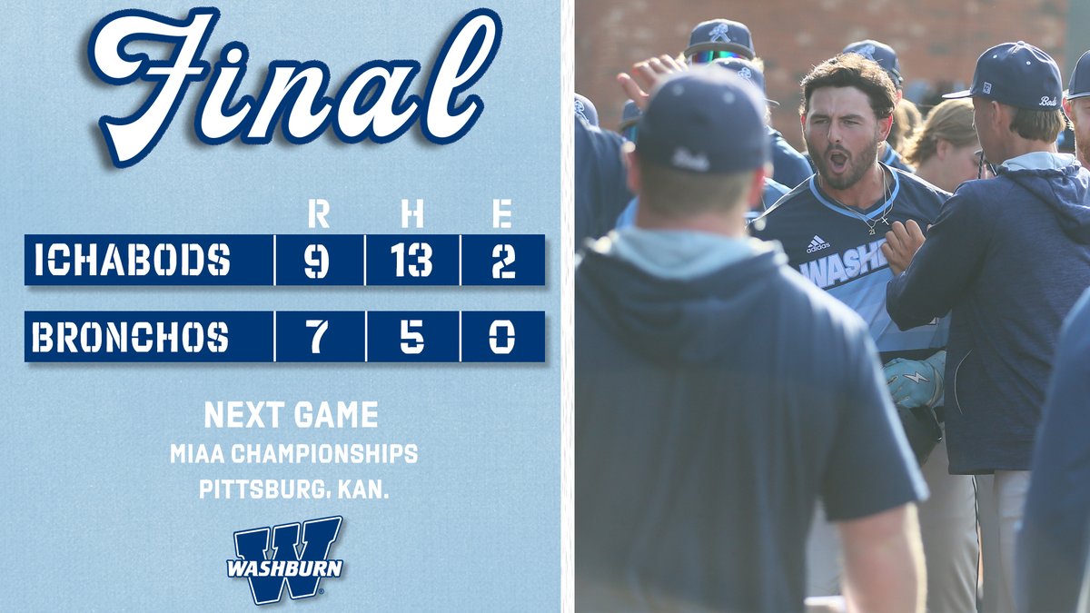 FINAL | 𝙏𝙄𝘾𝙆𝙀𝙏, 𝙋𝙐𝙉𝘾𝙃𝙀𝘿! 

The Ichabods are heading to the MIAA Championships next weekend in Pittsburg with a 9-7 win over the Bronchos! #GoBods
