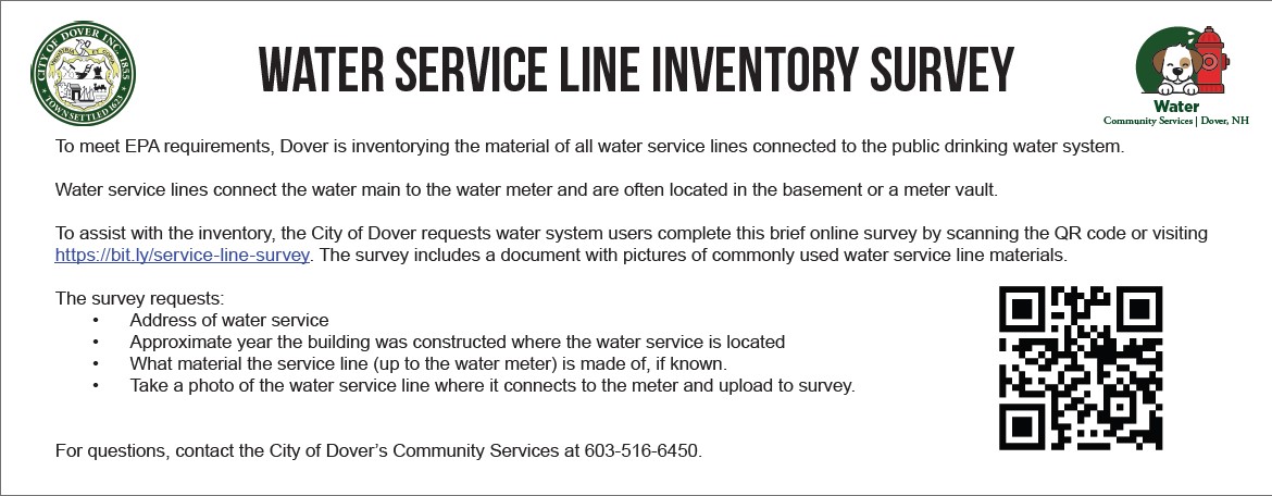 Quarterly water & sewer utility bill will include a survey from the Community Services Department to identify the water service line material used to connect the home or business with the public water drinking system. For assistance with the survey, visit: ow.ly/bkgW50QzWmr