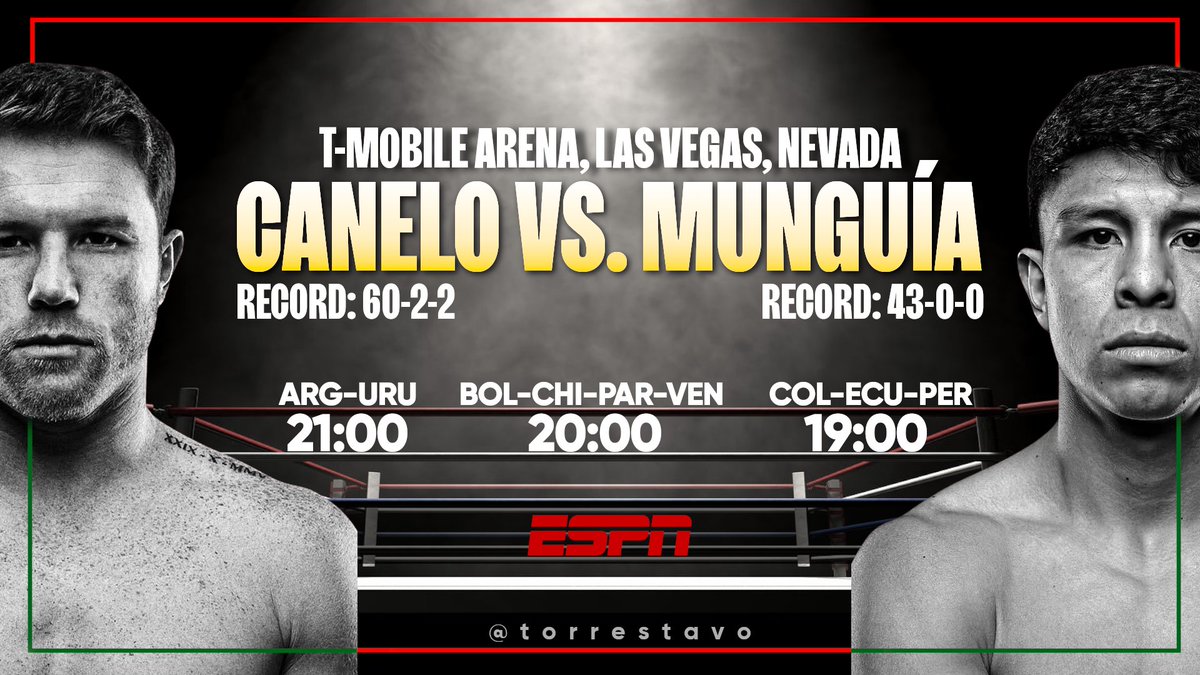 Boxeo Saúl ' Canelo' Álvarez vs. Jaime Munguía Cartelera Estelar TV: ESPN - @StarPlusLA Con: @mariale_esp, @RenatoBermudez, @andres_bermudez, @ChavaESPN y @BarbosaBox #CaneloMunguia #ESPNKnockOut