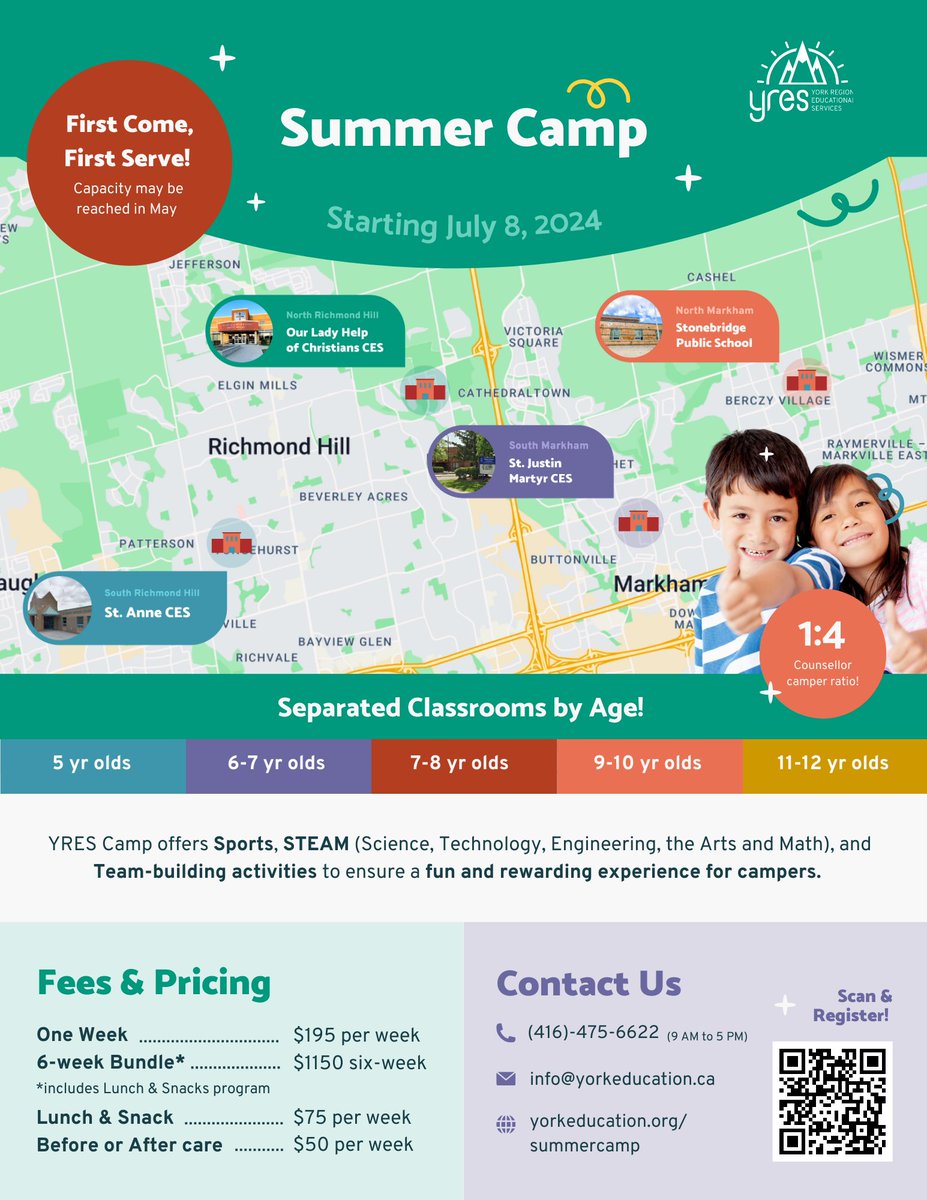 Our South Richmond Hill location has just changed to St. Anne Catholic Elementary School. Our counsellors can't wait to see you there! 😉

#summercamp2024 #summercamp #enrollsummercamp #markham #richmondhill