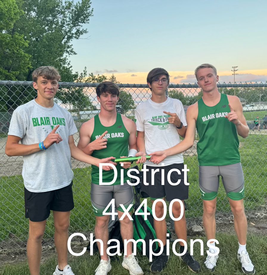 Strong finish to the District track meet for the Falcons and Lady Falcons with both winning the 4x400!

Congratulations to all the Falcons moving on to Sectionals next week!
#weareblairoaks