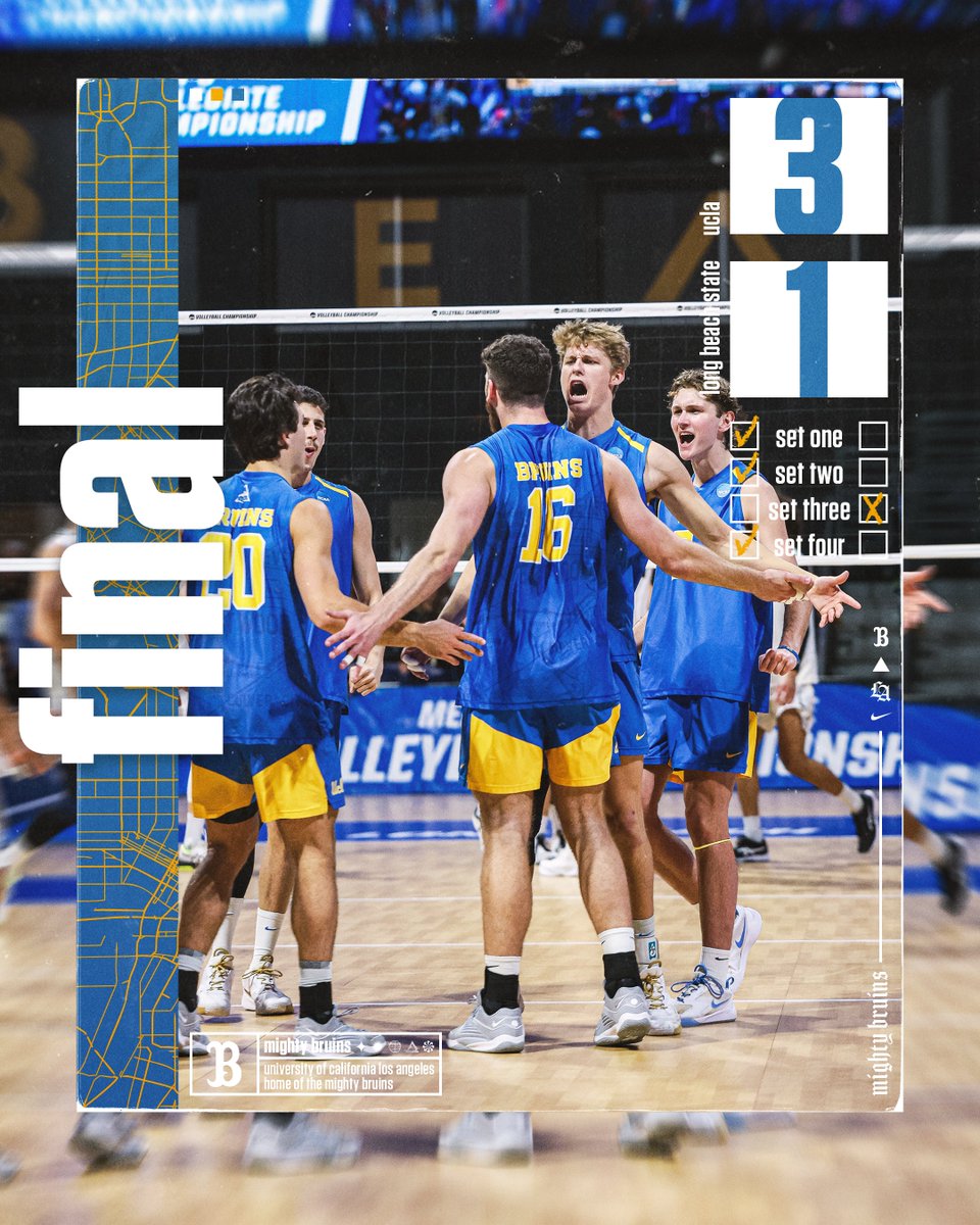 🏆NATIONAL CHAMPIONS!!! 🏆 #1-seed UCLA def. #2-seed Long Beach State 3-1 (25-21, 25-20, 27-29, 25-21) to win their 21st NCAA Championship and UCLA’s 122nd NCAA Title!!! #GoBruins