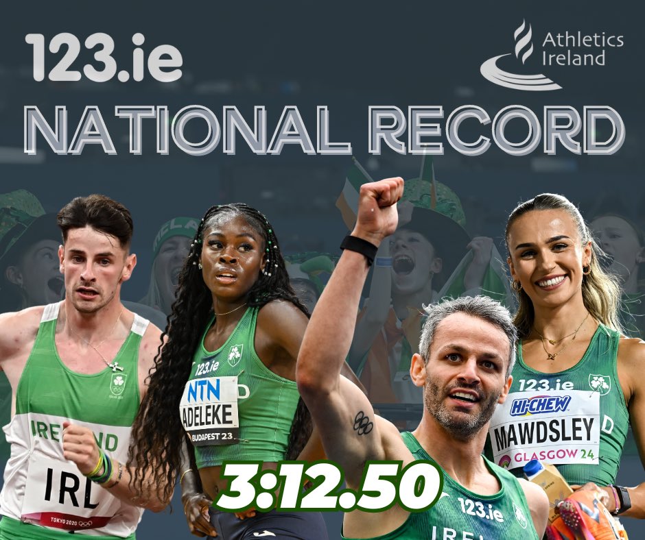 Hello Paris 👋🏻 A National Record of 3:12.50 sees our Mixed 4x400m Relay team win their heat and qualify for the Olympic Games in Paris 🤩 #IrishAthletics #WorldRelays