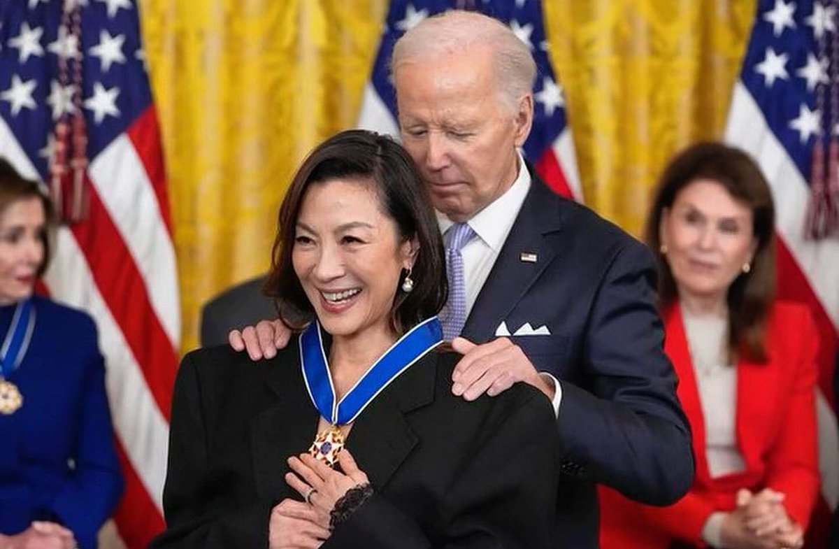 President Joe Biden extended the highest U.S. civilian award to 19 people, including special homage to 'firsts' in their field like Michelle Yeoh, who was the first Asian to win the Academy Award for Best Actress. reuters.com/world/us/biden…