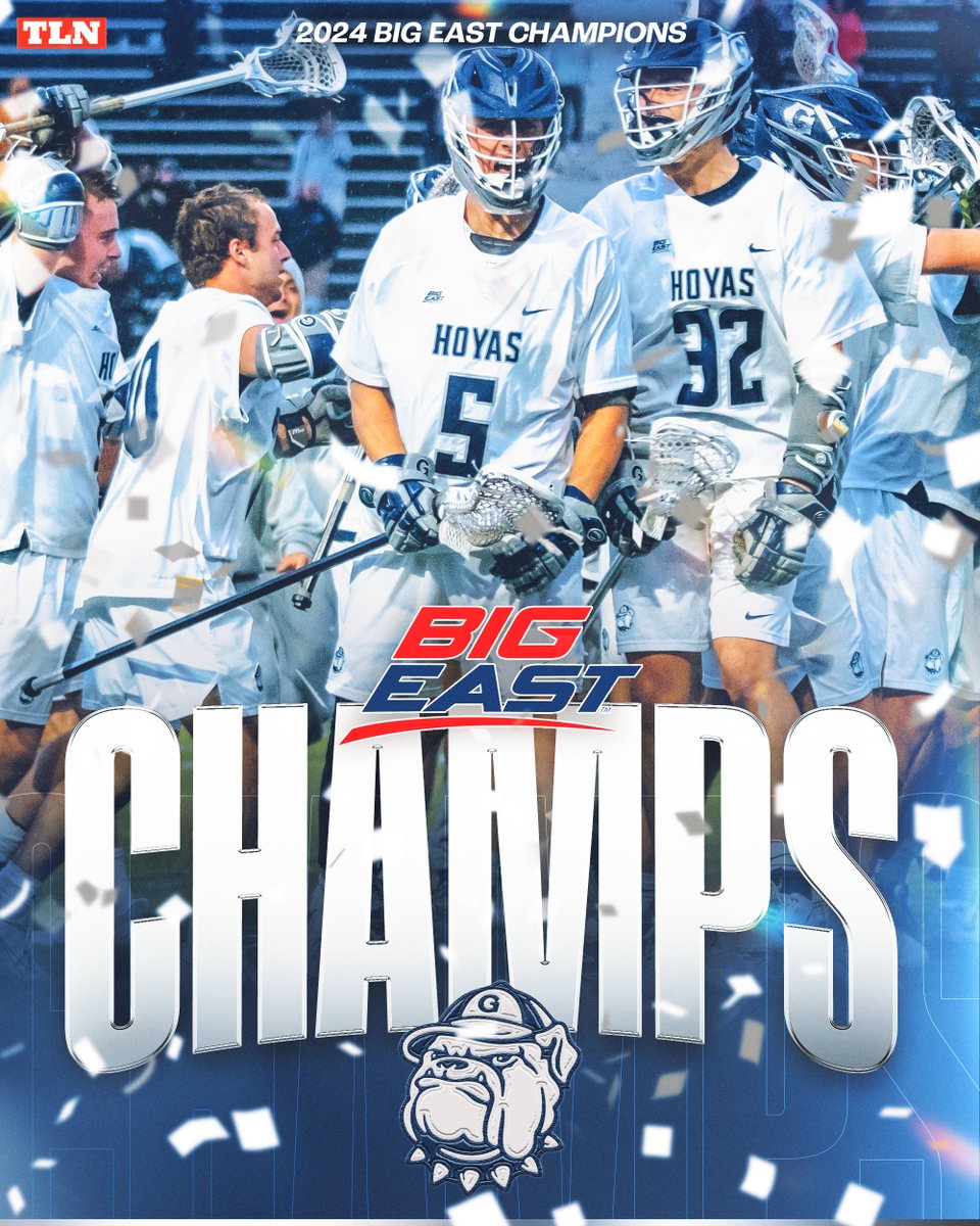 G'TOWN MAKES IT SIX STRAIGHT! 🏆🏆🏆🏆🏆🏆 @HoyasMLacrosse topped @NovaLacrosse in overtime, extending their streak of Big East Championships to six in a row — while also earning a spot in the NCAA Tournament 👏