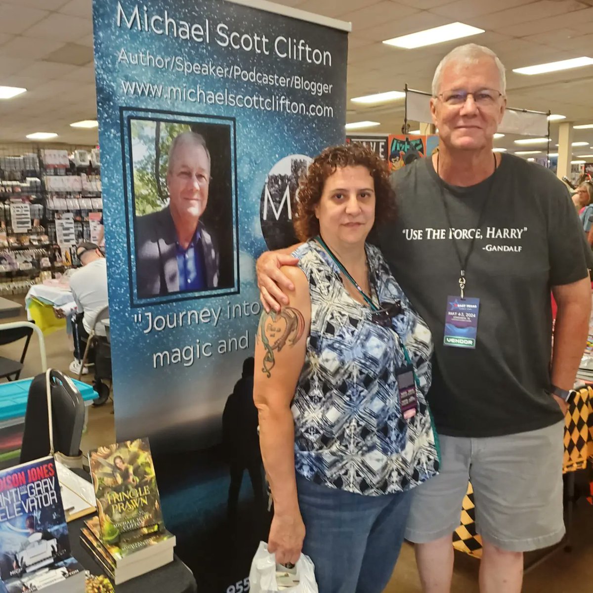 A couple of happy book buyers at the East Texas Comic Con! #comiccon2024 #easttexascomiccon #comicconvention #fantasybooks #sciencefictionbooks #fantasy #sciencefiction #MagicalAdventure #CelebrityGuests #authormsclifton #michaelscottclifton easttexascomiccon.net