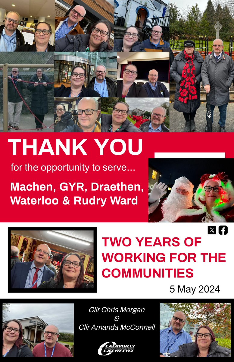 🎉 Two Year Anniversary 🎉
It has been an honour and privilege, for myself & colleague Cllr @morgac15 to serve as your Local County & Community Cllrs. We look forward to the next year! 

Thank you….. #Machen #GYR #Draethen #Waterloo #Rudry 

#MachenRudryWard #CCBC #BTMCC #DWRCC