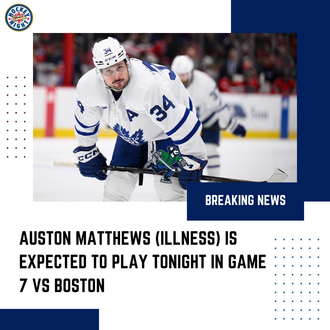 BREAKING: AM34 is expected to suit up tonight in Game 7 for the @MapleLeafs 👀 #HockeyNightPunjabi | #LeafsForever | #NHLBruins