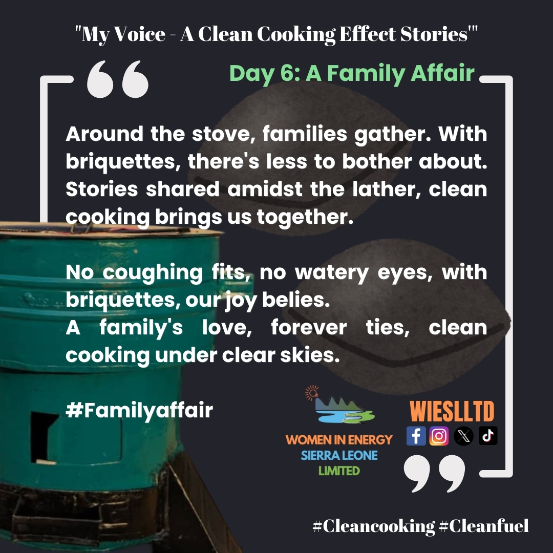Day 6: A Family Affair - With briquettes, cooking becomes a joyful gathering. No coughing fits, just shared stories and clean air. Let's celebrate #CleanCooking and #CleanFuel with #WIESLLTD. 🌿 #SmartGreenStove #SmartGreenBriquette #FamilyAffair