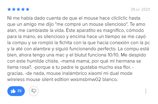 estaba mirando las reseñas de un mouse en mercado libre y encontré esta comentario que me hizo reír un rato excelente servicio