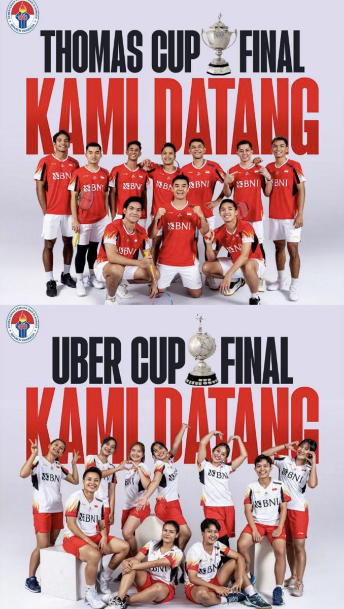 Final Day (5/5/24) ❤️

Uber Cup & Thomas Cup 2024 🇮🇩🇨🇳

CHINA vs INDONESIA in both finals

Ayo Kita Bisa !!!

#BadmintonIndonesia #Indonesiamajubersama #IniDiplomasi #Indonesiamaju