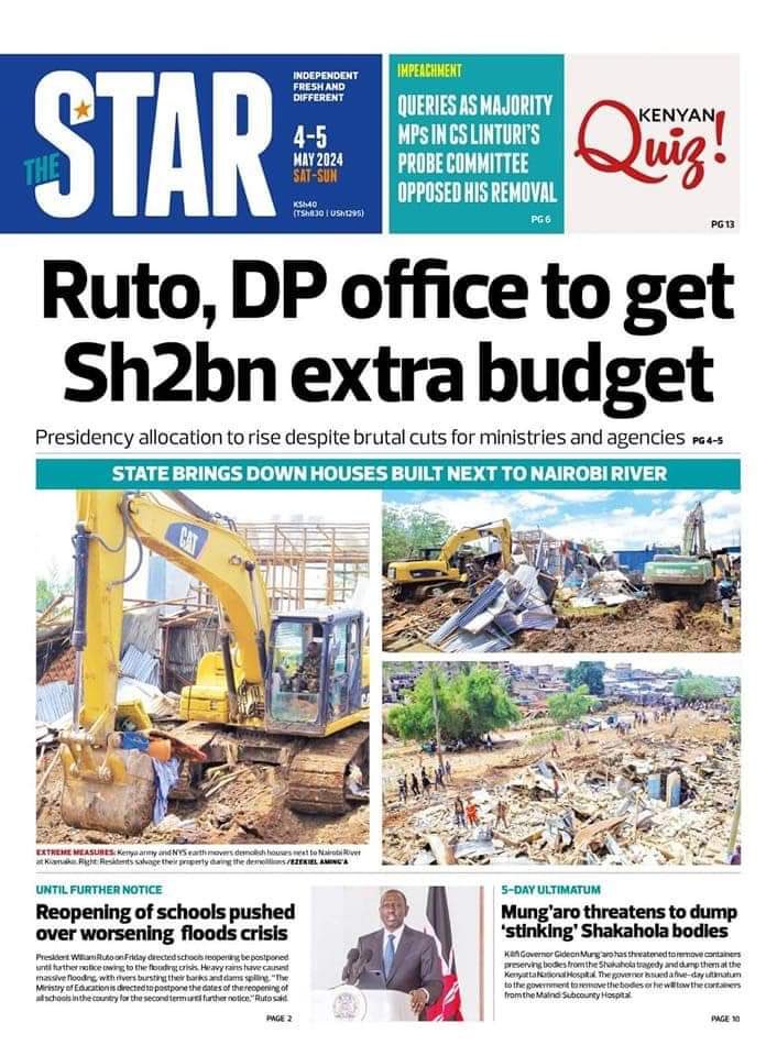 Mr President @WilliamsRuto and Mr Deputy President @rigathi ask the budget committee of National Assembly to re-allocate the 2b to disaster management to build bridges swept away by the floods if you care about Kenyans. Do away with your entertainment budget, limit state house