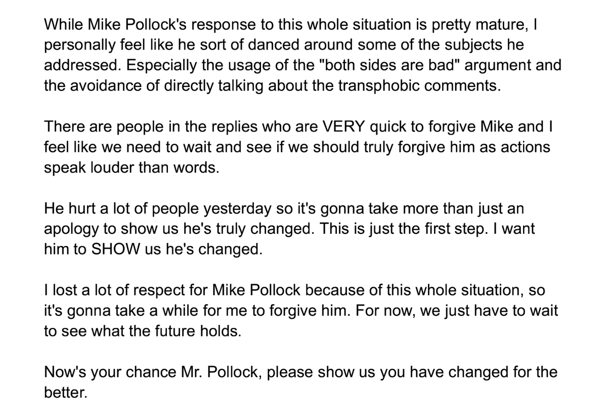 My thoughts on Mike Pollock's apology: