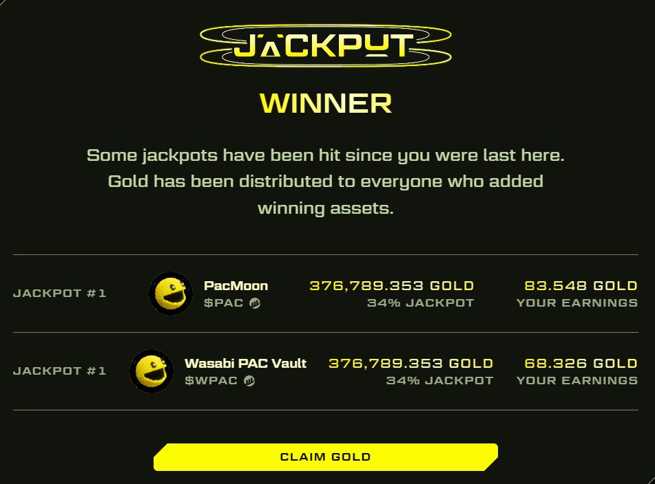 PACMOON I FUCKIN LOVE YOU! @pacmoon_ I just won 151.874 Gold by holding tokens and NFTs on Blast! Add tokens and NFTs to your Blast Jackpot deck to win Gold.