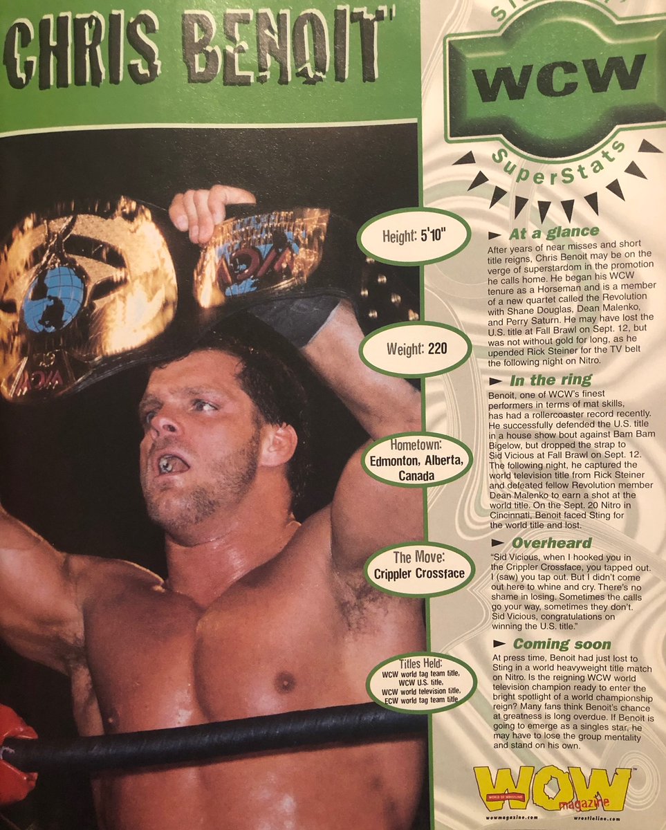 Chris Benoit from WOW magazine issue 8 #chrisbenoit #wrestling #classicwrestling #90swrestling #attitudeera #wcw #wwe #wwf #ecw #wowmagazine #worldofwrestlingmagazine