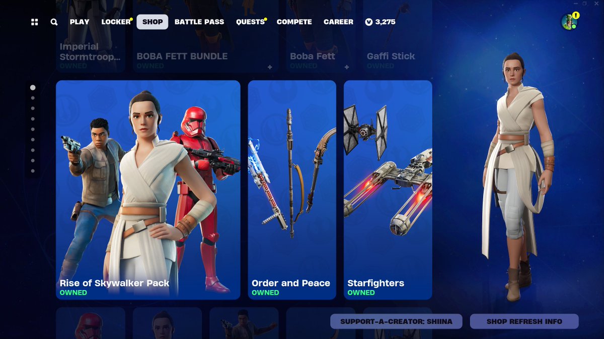 The 'NEW TRILOGY' Star Wars skins have returned after 240 days 👀

Use Code 'Shiina' to support me, thank you! ❤️ #EpicPartner