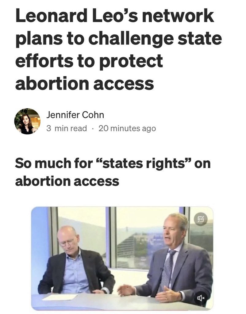 “ Leonard Leo’s network plans to challenge state efforts to protect abortion access *** So much for ‘states rights’ on abortion” - 5/4/24 jennycohn1.medium.com/leonard-leos-n…