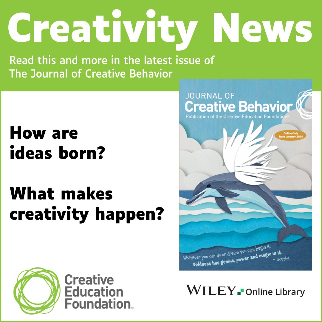 How do #creative ideas arise? New #research, just out in the Journal of Creative Behavior, a publication of the Creative Education Foundation and @WileyGlobal: 'Contributions of Metacognition to Creative Performance and Behavior'. Read on: bit.ly/4aTPLWh @WileyPsychology