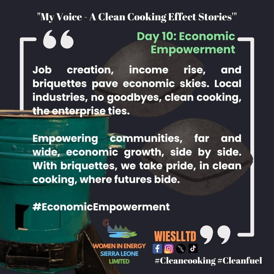 Day 10: Economic Empowerment - Briquettes fuel more than stoves; they ignite economic opportunities. Join us in championing #EconomicEmpowerment and #CleanCooking with #WIESLLTD. 🌿 #SmartGreenStove #SmartGreenBriquette #CleanFuel
