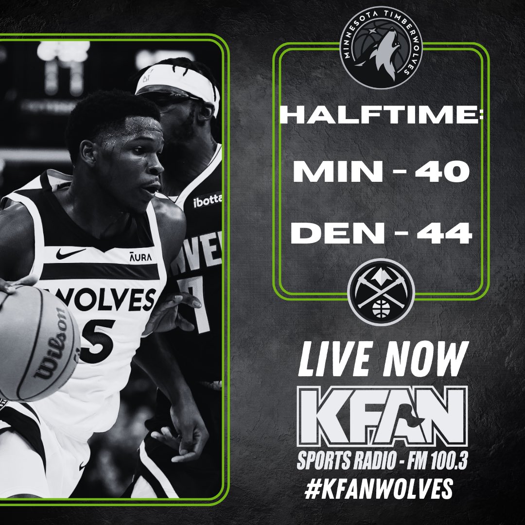A red-hot 1st half for ANT has kept it close but your #Timberwolves trail the Nuggets 40-44… #KFANWolves #WolvesBack #NBAPlayoffs LISTEN: KFAN.com/Listen