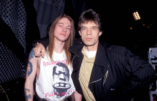 Axl Rose and Mick Jagger, 1989. Photo by Kevin Mazur.