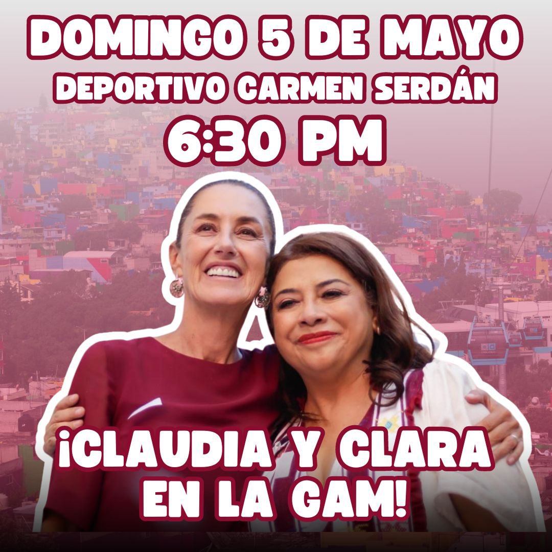 ¡En el #Distrito1 ya estamos list@s para recibirlas! 💪 👀Nos vemos mañana a las 6:30 pm en el Deportivo “Carmen Serdán” para escuchar las propuestas de nuestra próxima presidenta @Claudiashein y próxima #JefaDeGobierno @ClaraBrugadaM.📢 ¡En la #GAM apoyamos el segundo piso de…