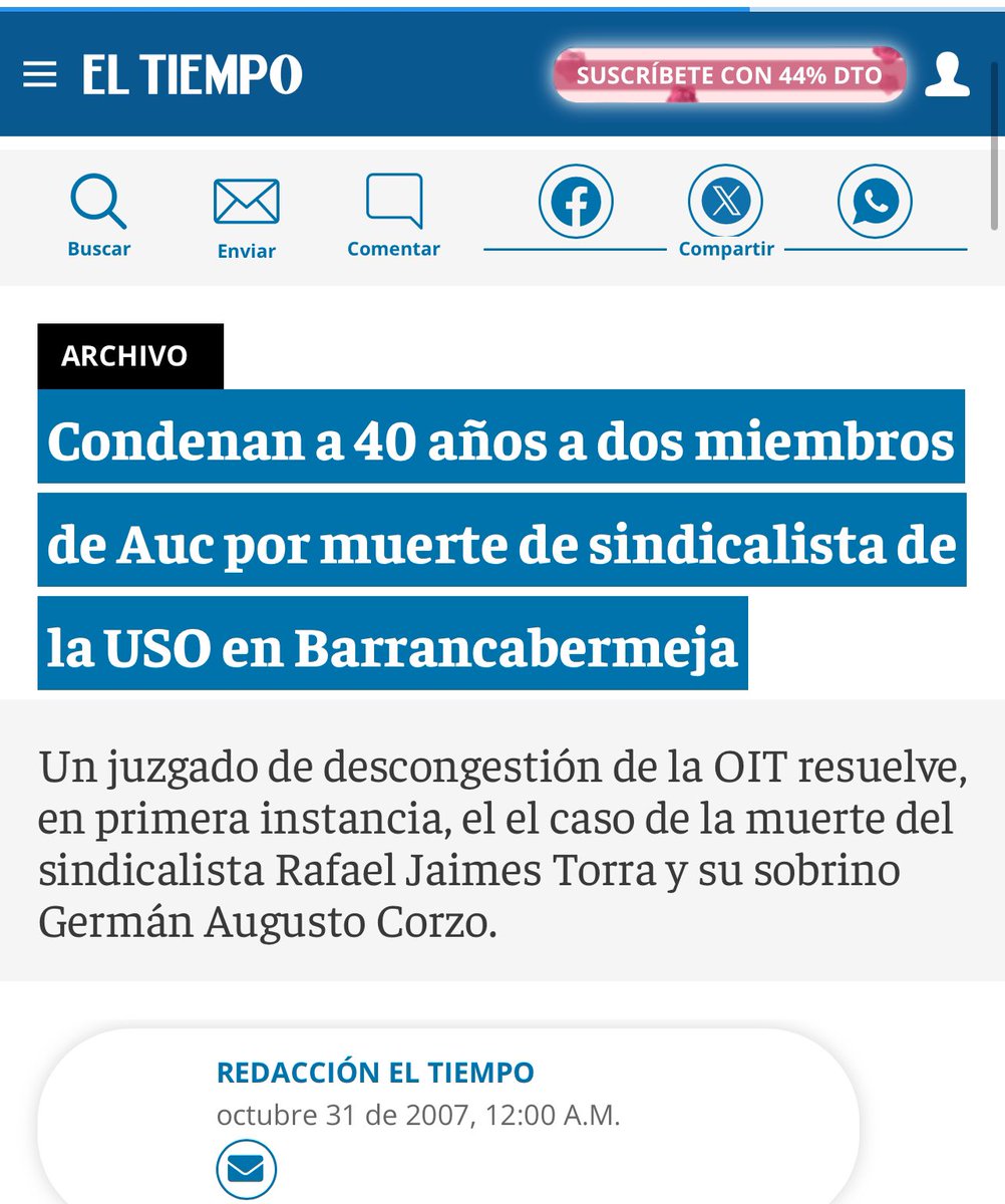 Esta noticia del requerimiento de la @JEP_Colombia a @ECOPETROL_SA ha pasado desapercibida, pero en esta lista de contratistas, aparentemente vinculados con el paramilitarismo en el Magdalena Medio hay uno que participó del asesinato de un dirigente sindical de la…