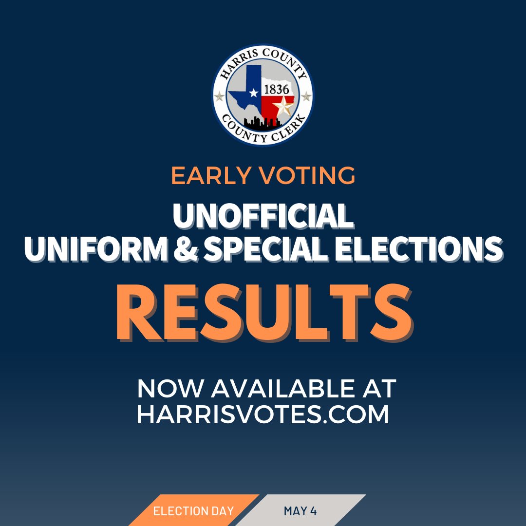 📢 Early Voting and Mail Ballot unofficial election results are now live at HarrisVotes.com. #harrisvotes #harriscountyclerksoffice #harrisvotes