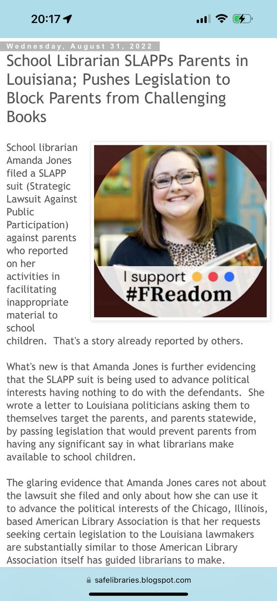 One of the nation’s leading gr**mers, school librarian Amanda Jones @abmack33 who wrote #ThatLibrarian, is so gleeful she’s “Planning a reveal on a federal lawsuit.”

Who wants to bet it’s against ME for reporting on what she herself said? 

#lalege #lagov #parenting #moms #dads