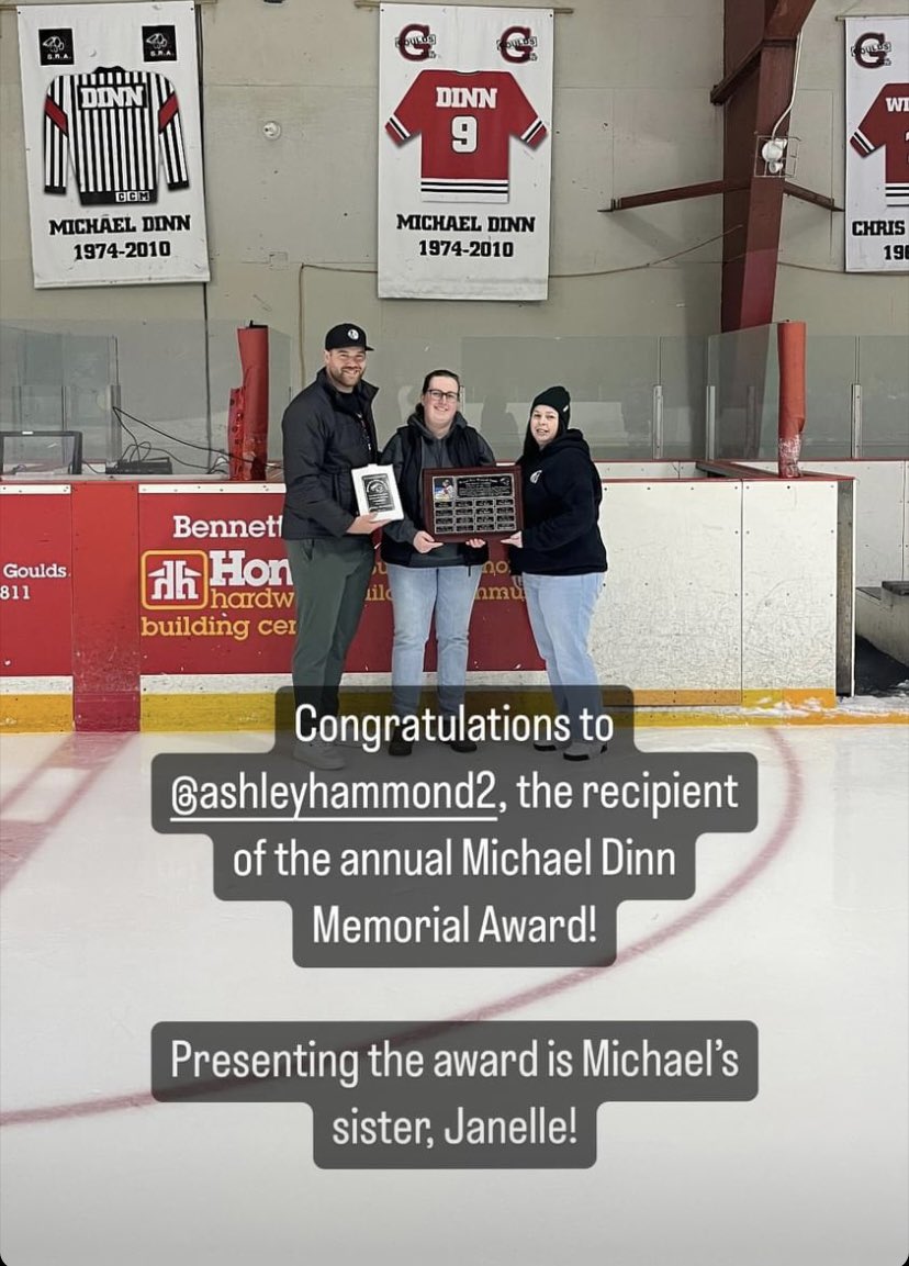 Congratulations to our own Referee in Chief, Ashley Hammond on winning the Michael Dinn Memorial Award this weekend. @MikesCrewNL Way to go Ashley your dedication doesn’t go unnoticed!🦓 🏒