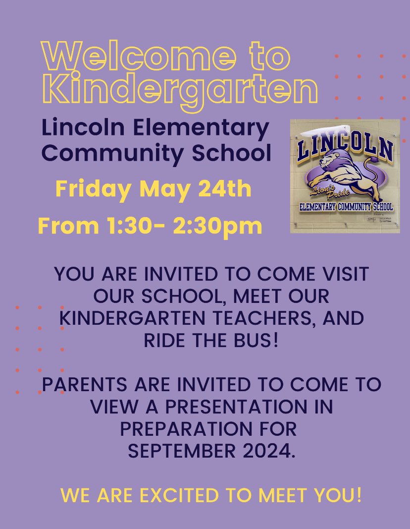 If you have a child who will be 5 years old by December 31, 2024 please contact the school to register and attend our Welcome to Kindergarten Day!