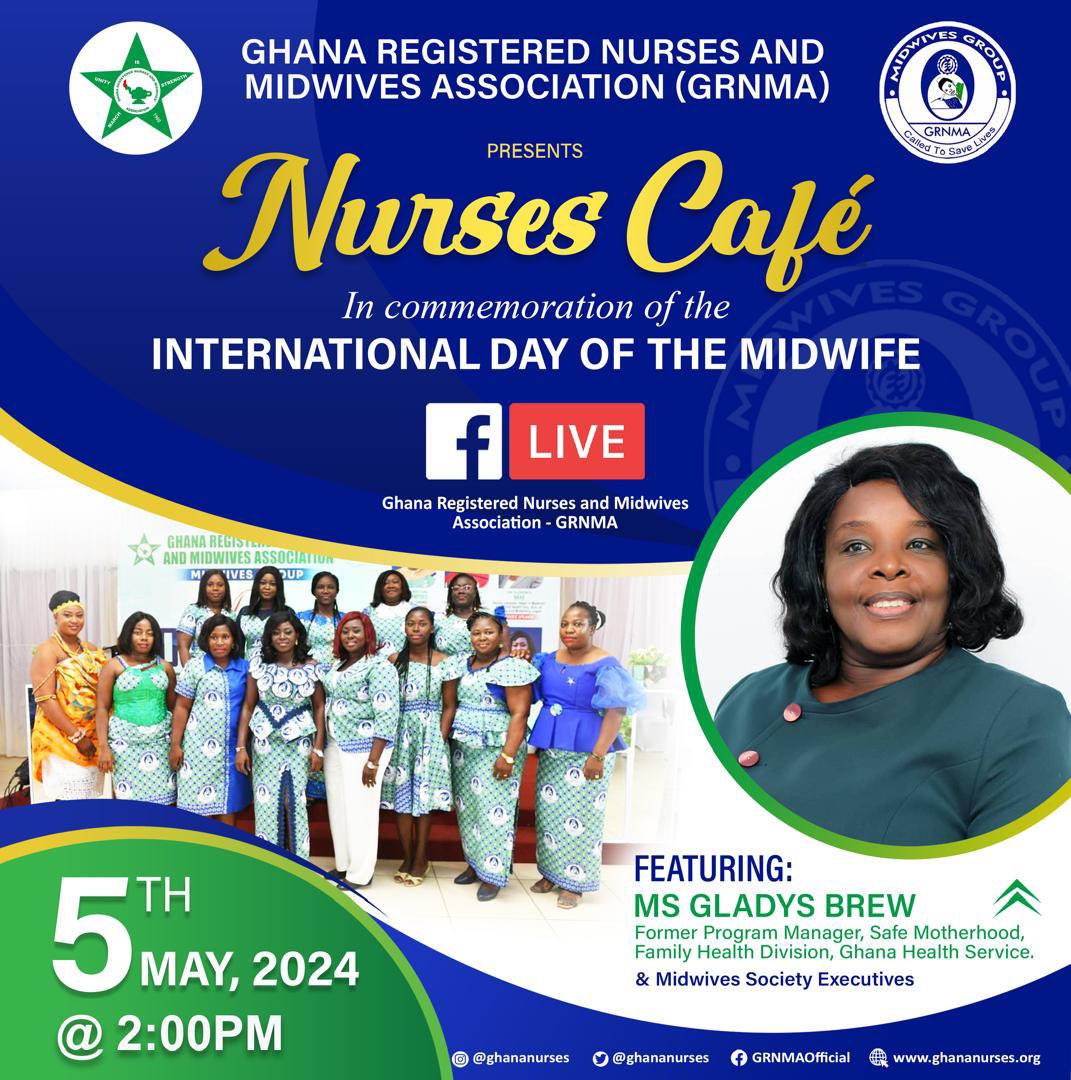 Join us for a Special Edition of #NursesCafe as we celebrate #Midwives Day 2024! 🏥 Get ready for inspiring stories, insightful discussions, and expert insights on the vital role of midwives in 🇬🇭’s healthcare. Join us live this Sunday at 2pm prompt #GRNMAIDM2024
#MidwivesDay