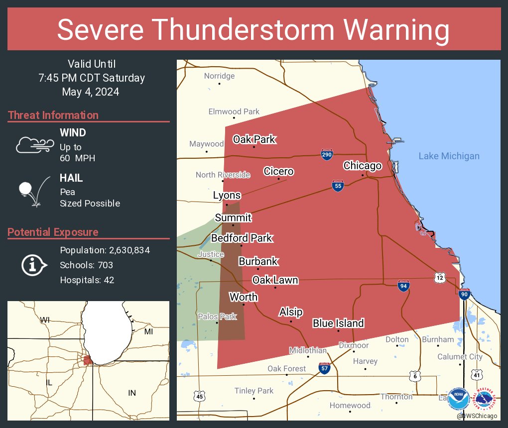 Severe Thunderstorm Warning continues for Chicago IL, Cicero IL and Oak Lawn IL until 7:45 PM CDT